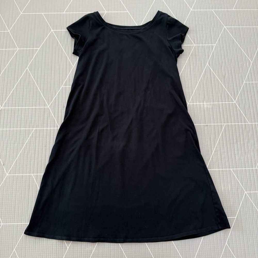 Eileen Fisher Short Sleeve T-Shirt Dress M Black Cotton Blend Basic Essential